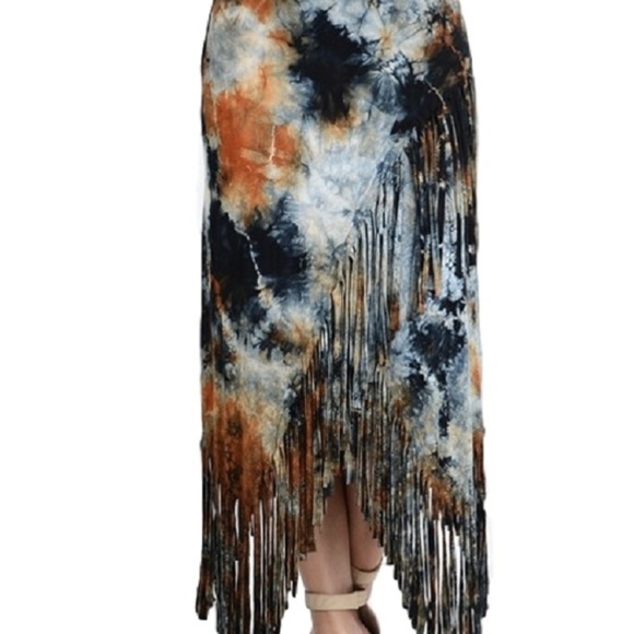 tie dye fringe skirt